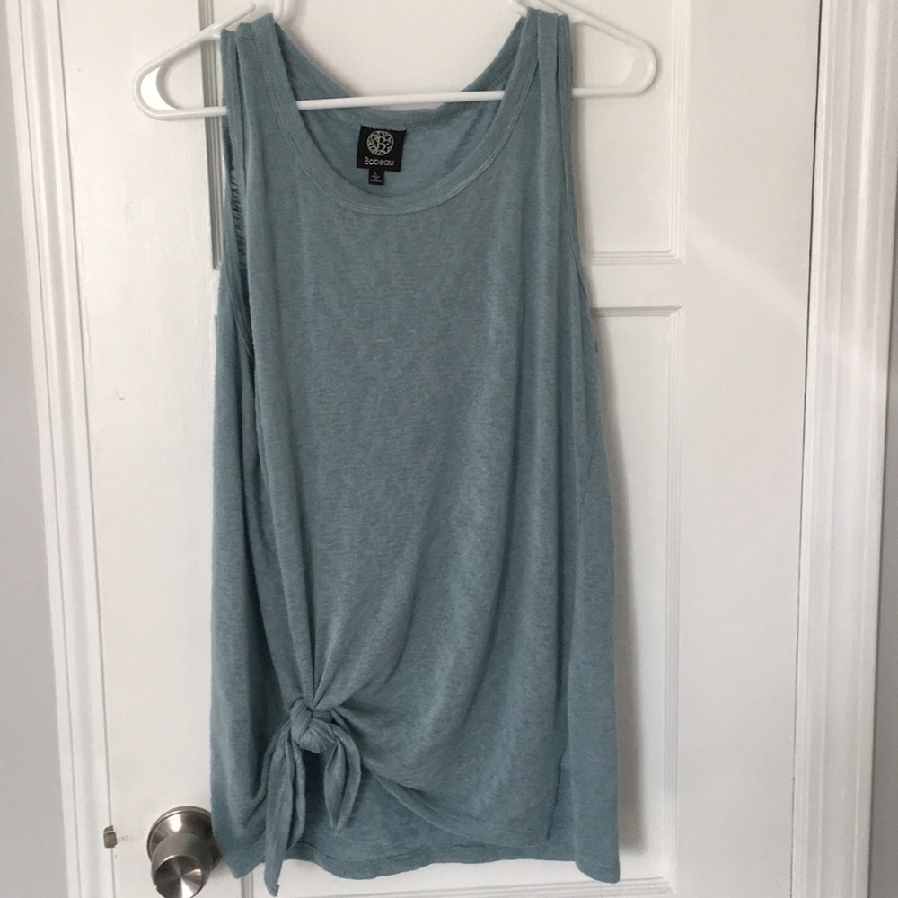 Draper, gauzy knot front blue tank